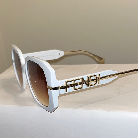 Fendi White and Gold Designer Sunglasses - Picture 1 of 6